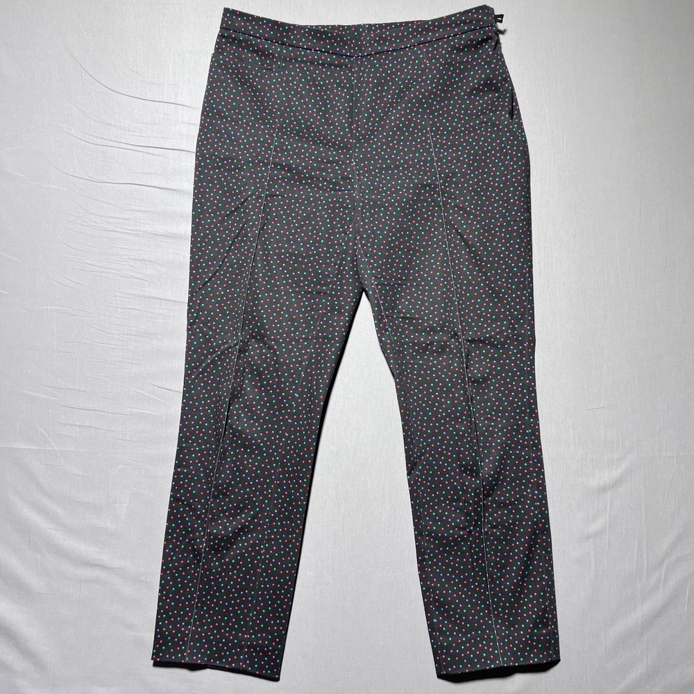 Akris Punto Franca Stretch‎ Cotton Pants Size 8 Mini Polka Dot Multi Color Black